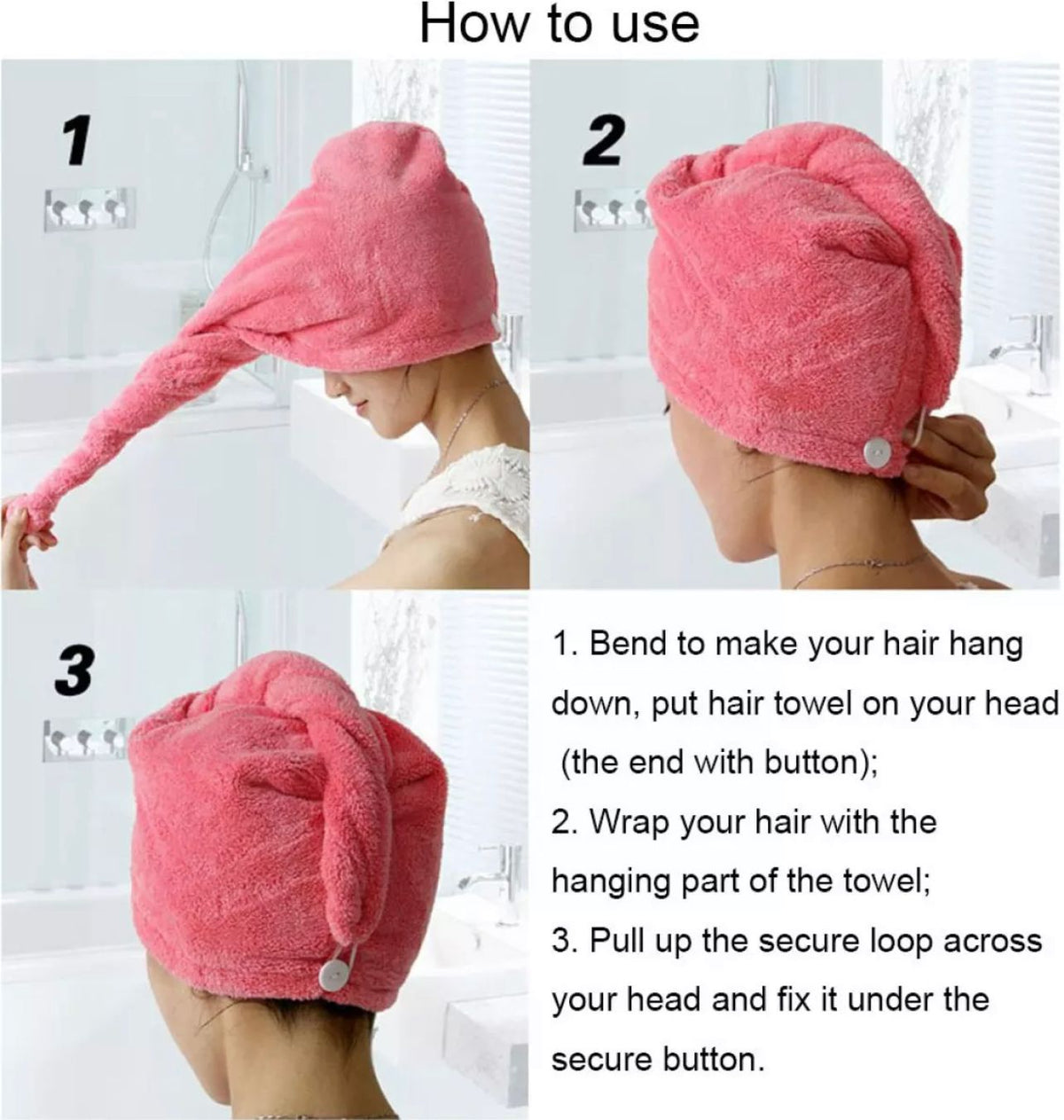 Microfiber Hair Towel Wrap – Super Absorbent Quick-Dry Hair Turban with Button