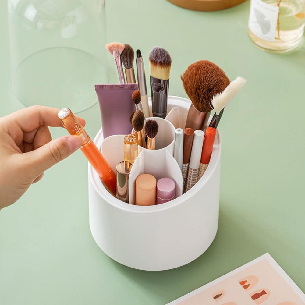 360° Rotating Makeup Brush Organizer with Dust-Proof Cover – Multi-Section Cosmetic Storage Box