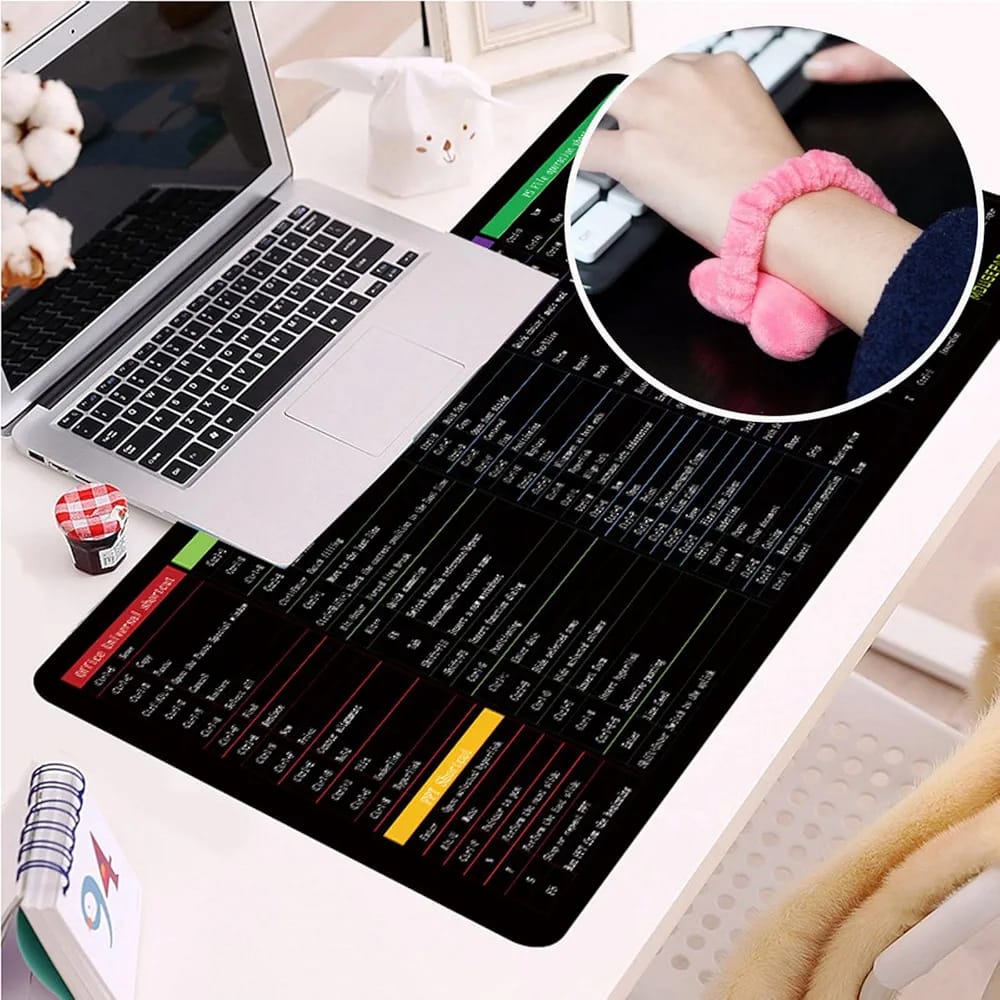Ultimate Productivity Desk Mat: Built-In Keyboard Shortcuts & Plush Wrist Support