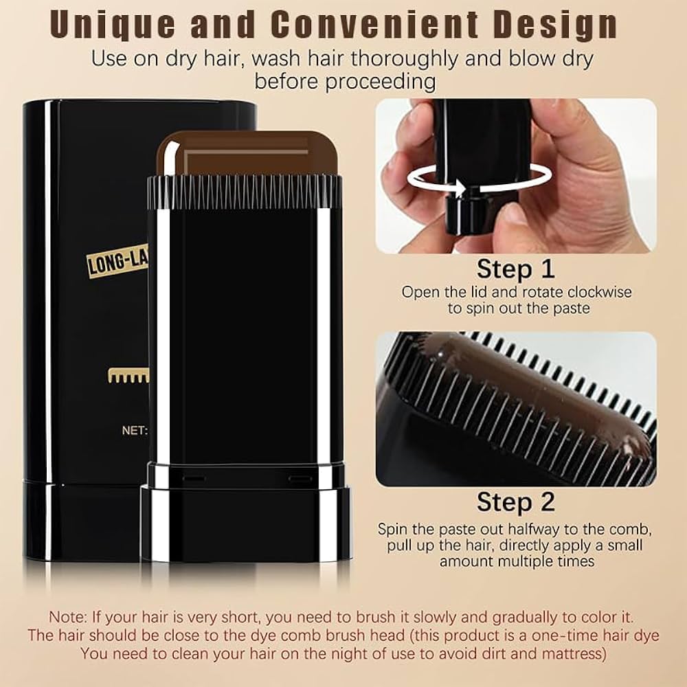 GEGEMON Black Hair Touch-Up Wand – 2-in-1 White Hair Cover & Easy Hair Styling