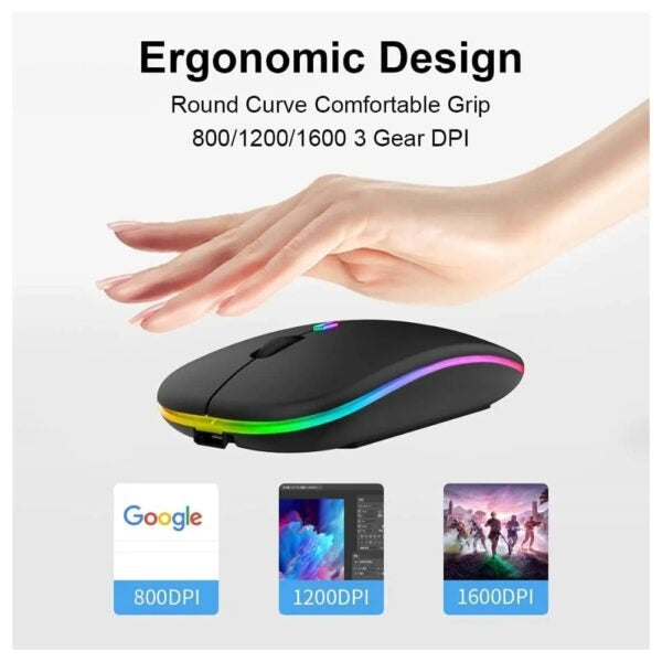 Silent Glow Dual-Mode Wireless Mouse: Bluetooth 5.1 & 2.4G Rechargeable