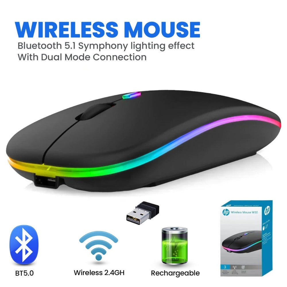 Silent Glow Dual-Mode Wireless Mouse: Bluetooth 5.1 & 2.4G Rechargeable
