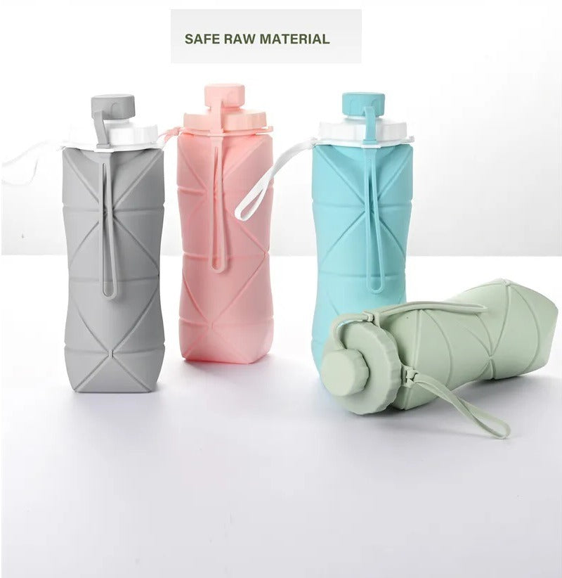 Geometric Foldable Silicone Travel Water Bottle with Carry Strap