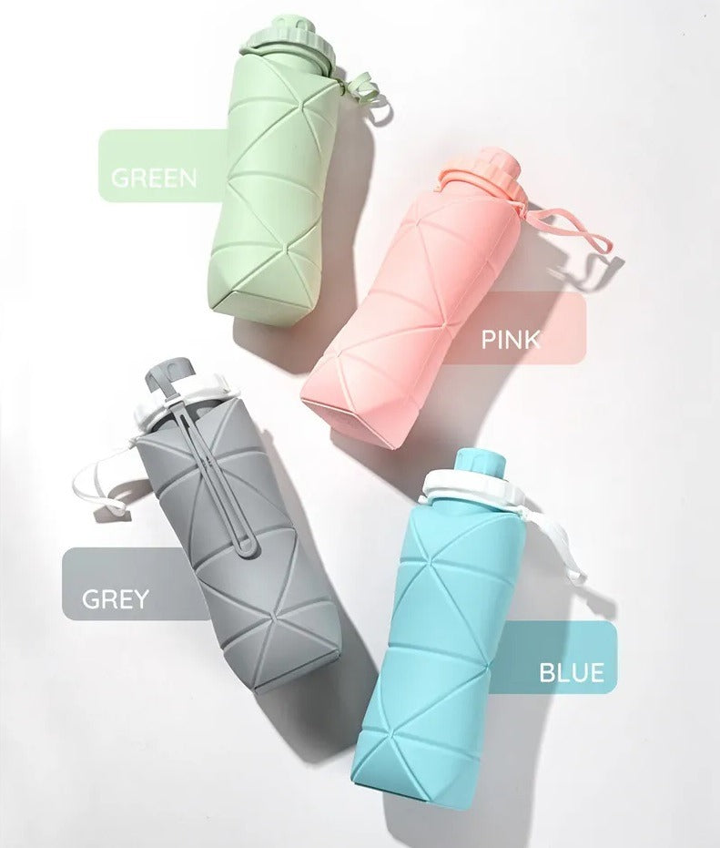 Geometric Foldable Silicone Travel Water Bottle with Carry Strap