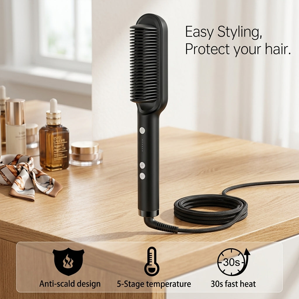 SilkGlow 2-in-1 Ionic Hair Straightening Brush (High-Energy & Brandable)