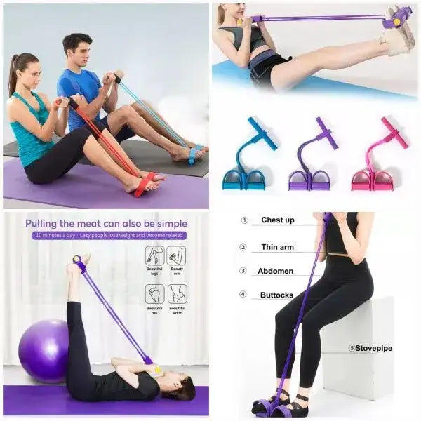 4-in-1 Resistance Sit-Up Bands with Foot Pedals & Handles – Full Body Home Workout Kit