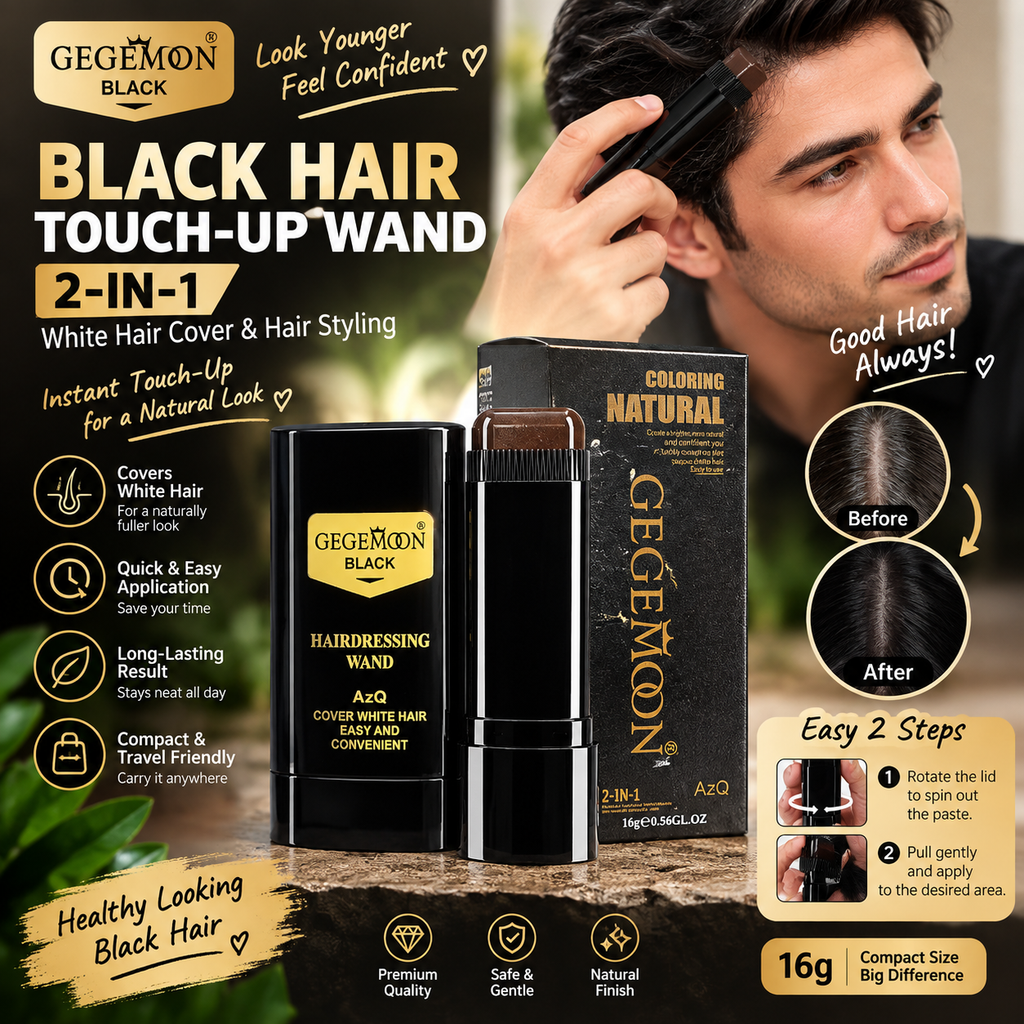 GEGEMON Black Hair Touch-Up Wand – 2-in-1 White Hair Cover & Easy Hair Styling