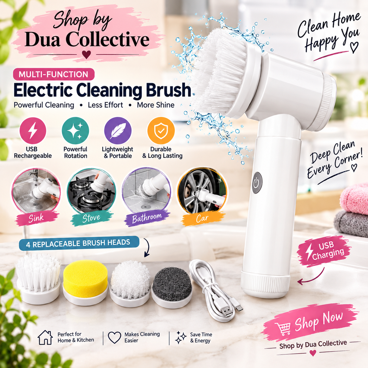 SpinClean™ Electric Cleaning Brush – 4-in-1 Rechargeable Scrubber