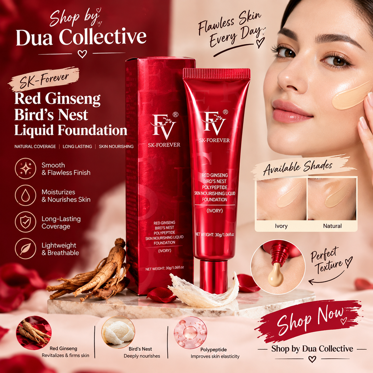 SK-Forever Red Ginseng Bird’s Nest Liquid Foundation – Smooth Natural Coverage