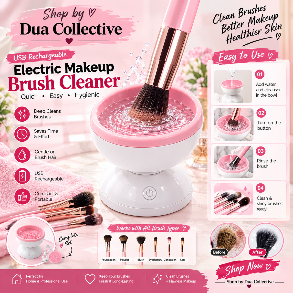 GlowClean™ Electric Makeup Brush Cleaner – USB Rechargeable Deep Cleaning Machine