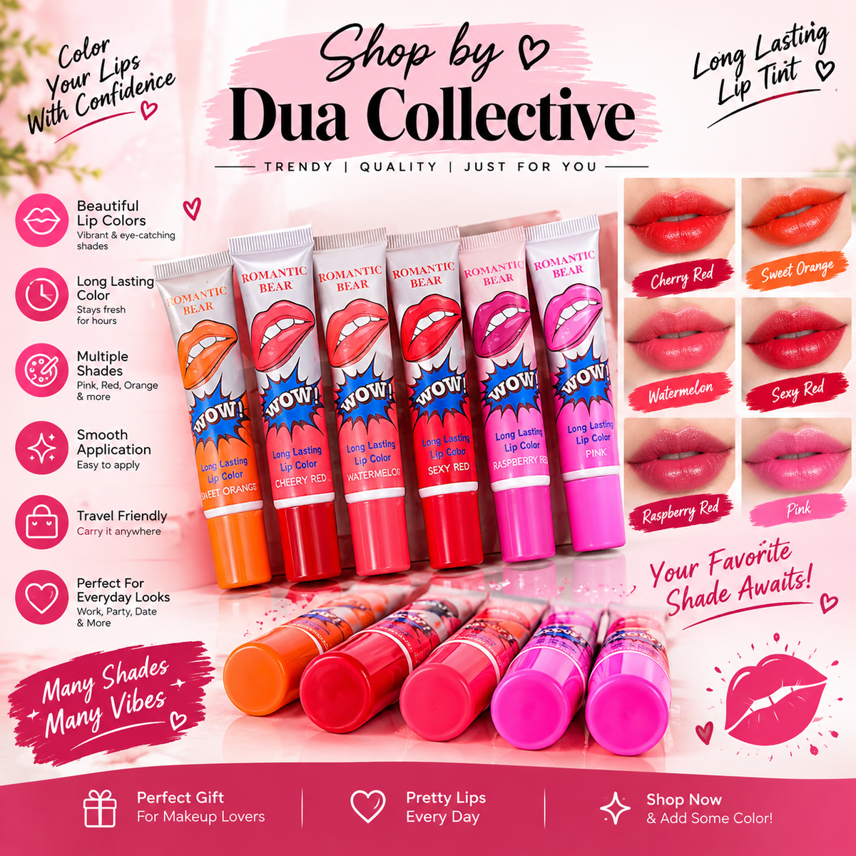 WOW! Long-Lasting Lip Tint – Vibrant Shades Lip Color Collection