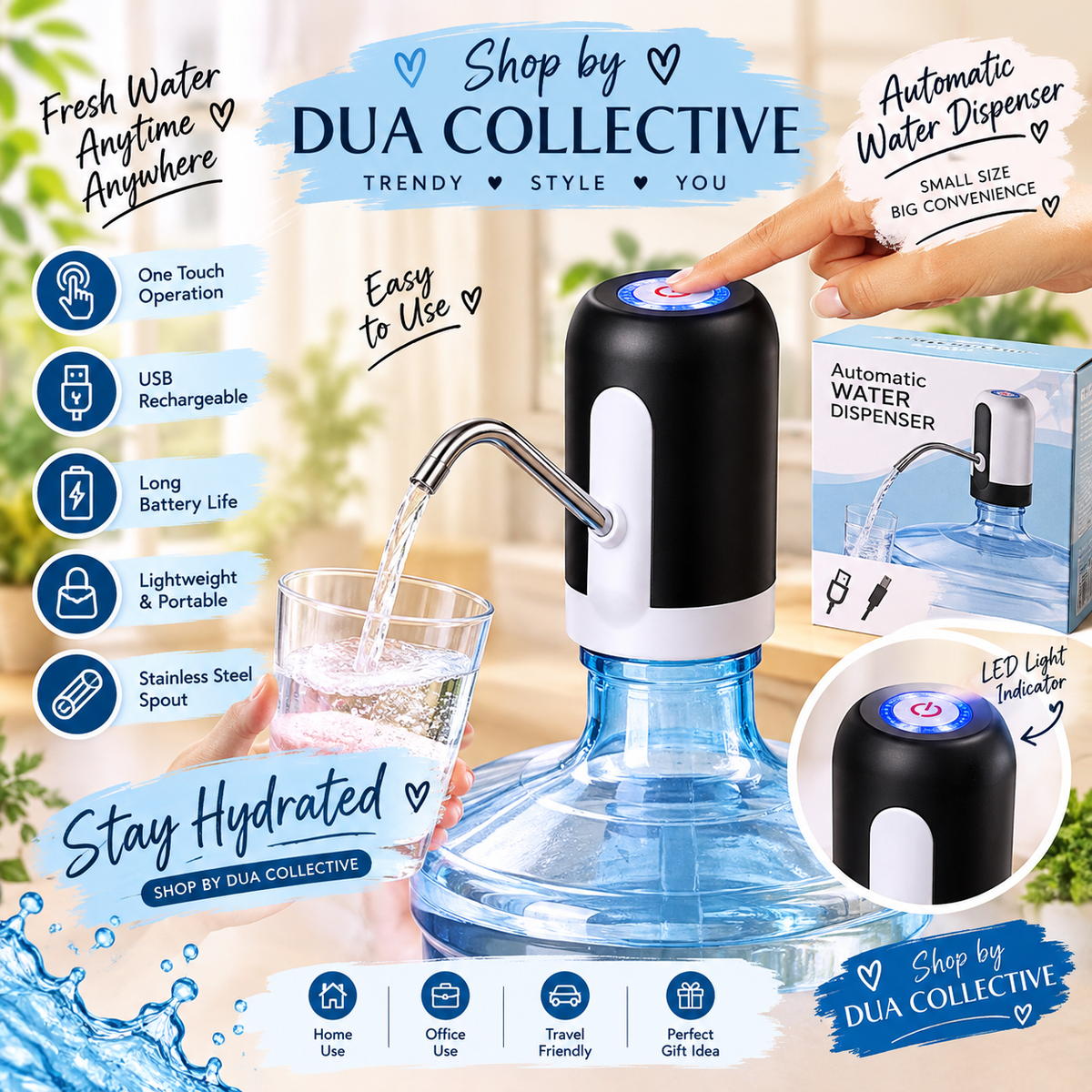 Portable Automatic Water Dispenser Pump – USB Rechargeable Bottle Water Pump