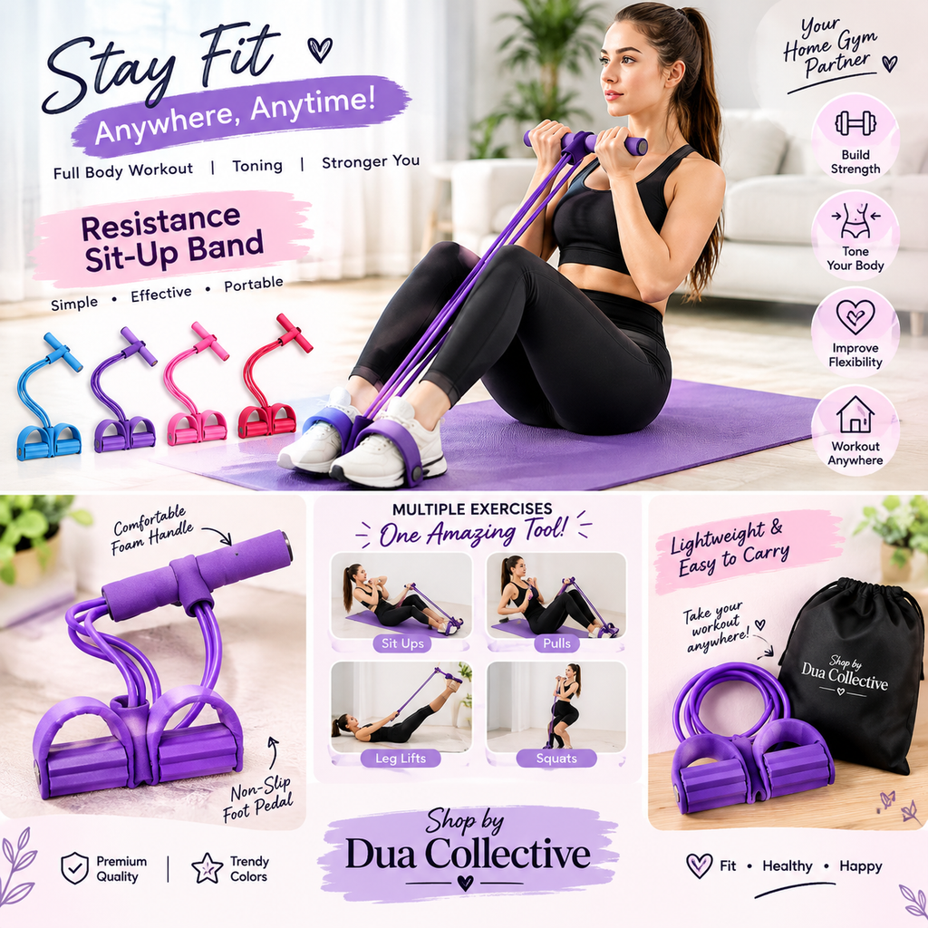 4-in-1 Resistance Sit-Up Bands with Foot Pedals & Handles – Full Body Home Workout Kit
