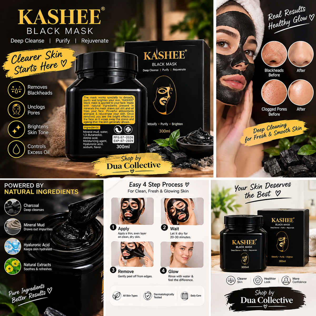 KASHEE Black Face Mask – Deep Cleansing & Purifying Mineral Mud Mask | 300ml