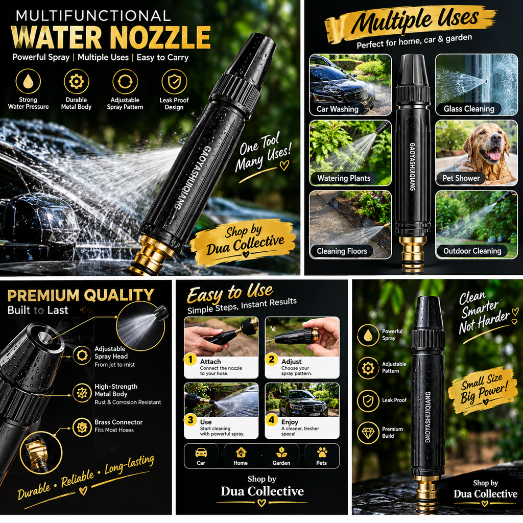 Premium Multifunctional Water Spray Nozzle – Adjustable High-Pressure Hose Attachment