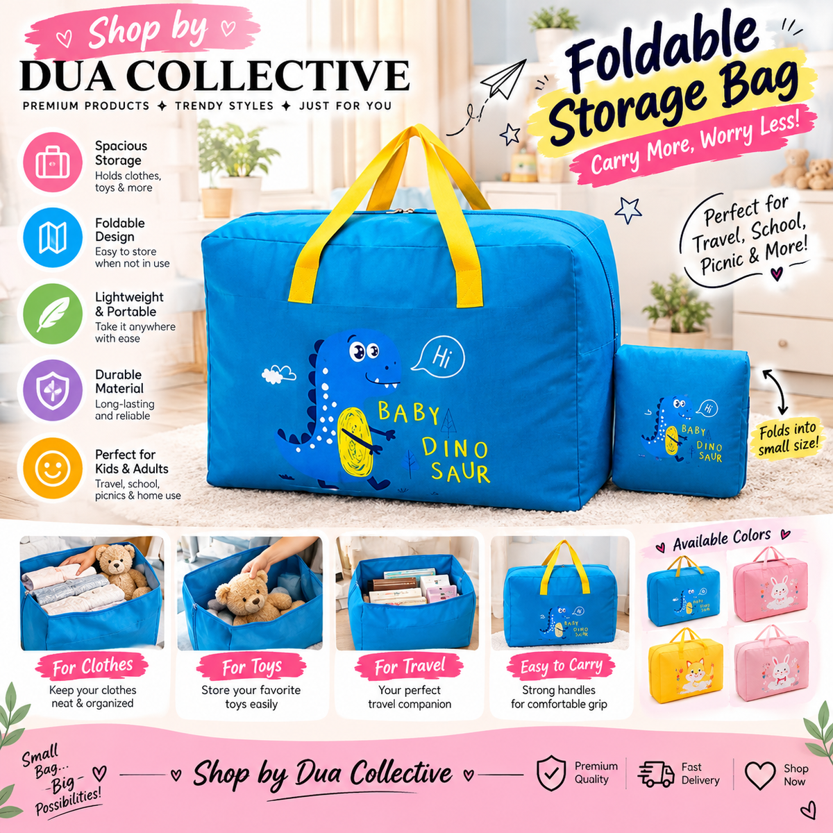 Foldable Storage Bag – Large Capacity Portable Organizer with Handles