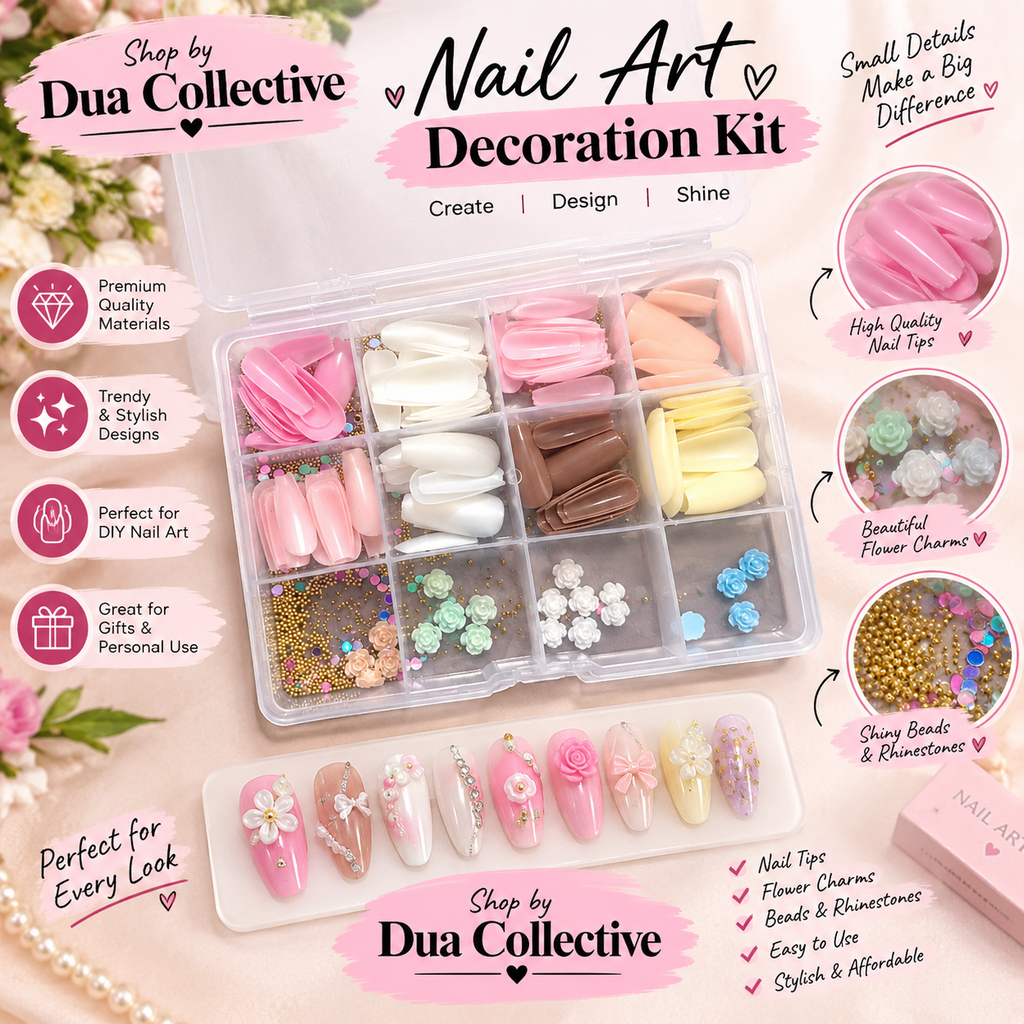 Dua Collective Nail Art Decoration Kit – Press-On Tips & 3D Charms