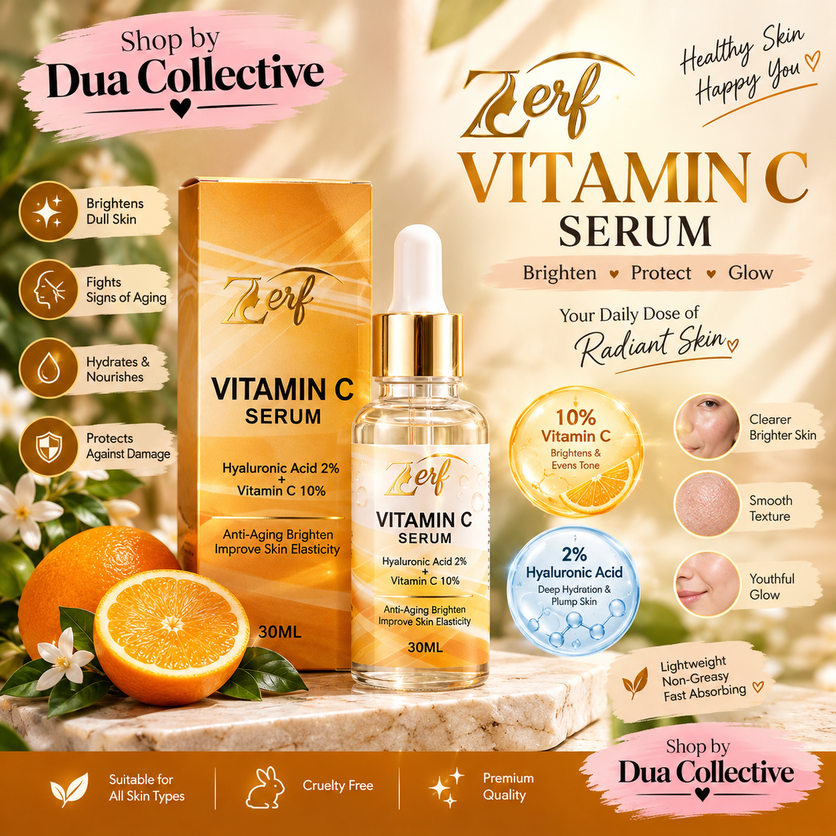 Zerf Vitamin C Glow Serum – 10% Vitamin C + 2% Hyaluronic Acid
