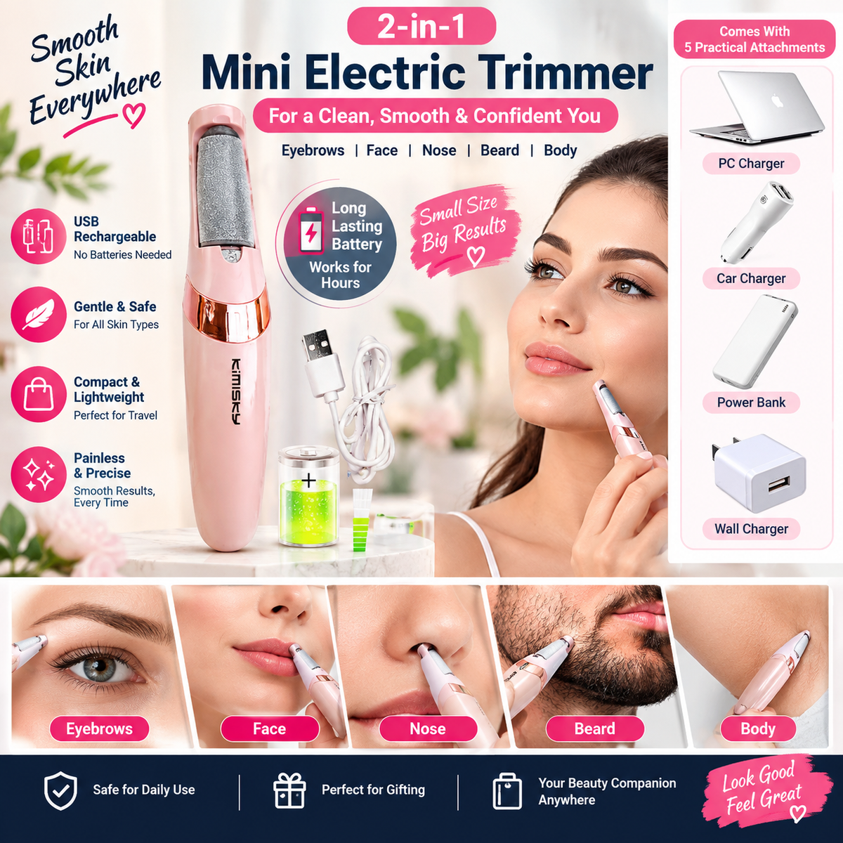 SmoothGlow™ Mini USB Rechargeable Facial & Precision Trimmer