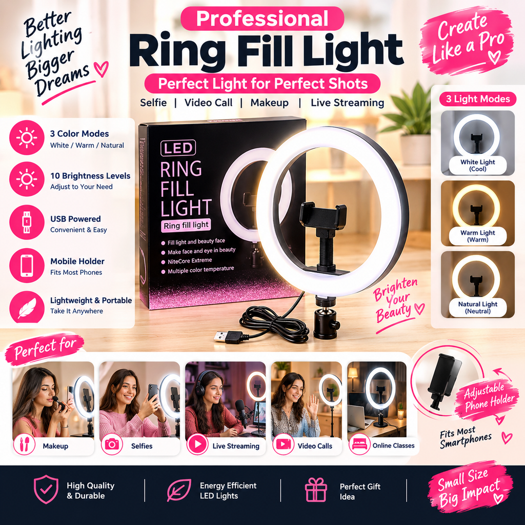 GlowPro™ LED Ring Fill Light with Adjustable Phone Holder