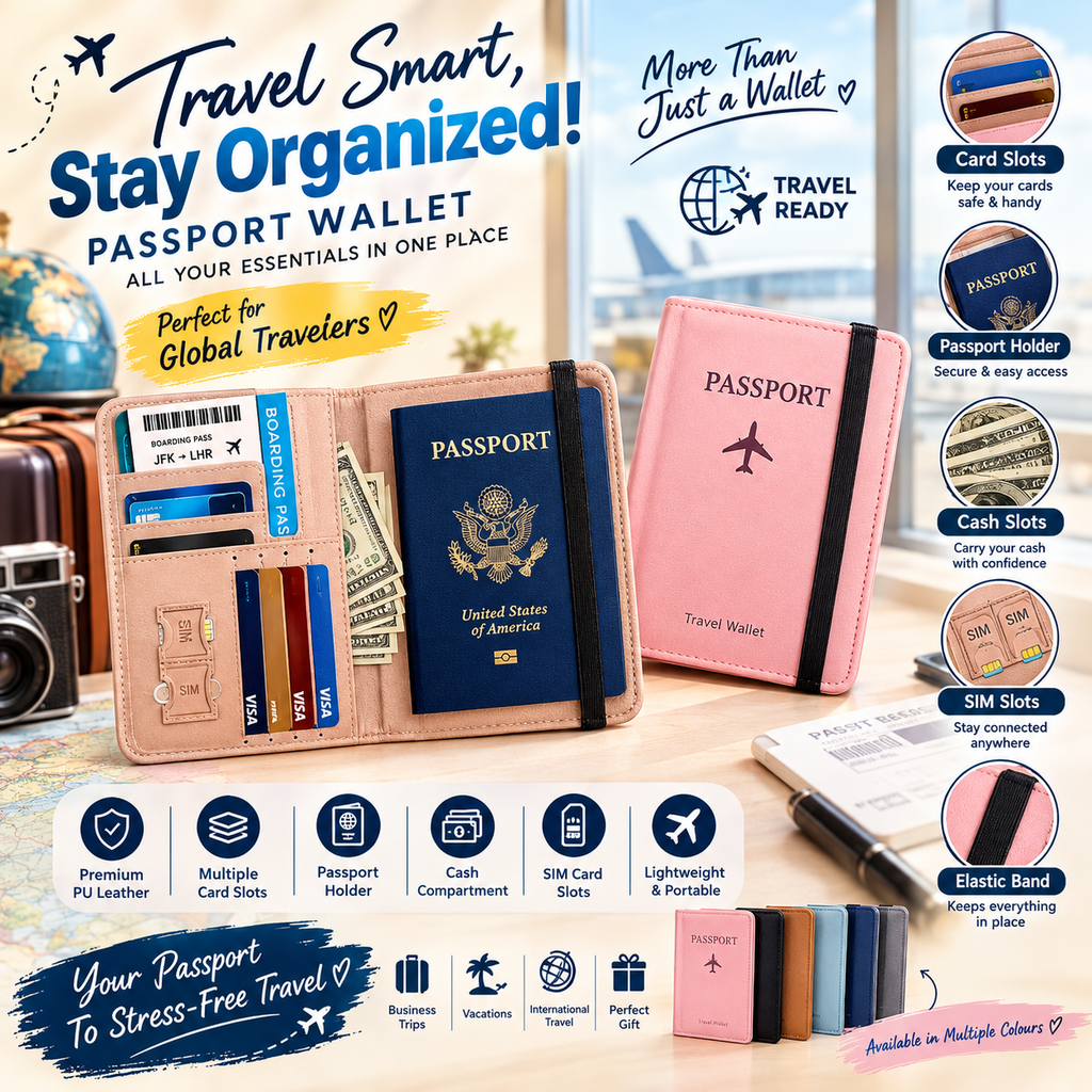 VoyageVault Premium PU Leather Passport Holder & Travel Wallet (High-Energy & Brandable)