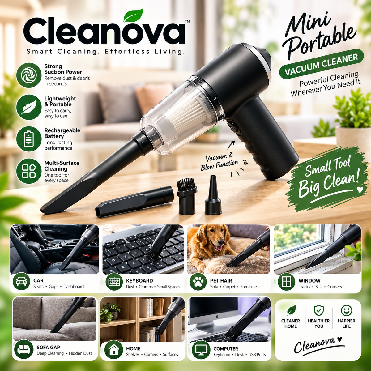 ✨ Product Description — Cleanova Portable Vacuum