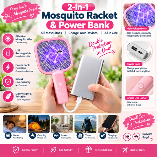 BugGuard™ 2-in-1 Rechargeable Mosquito Racket & Power Bank