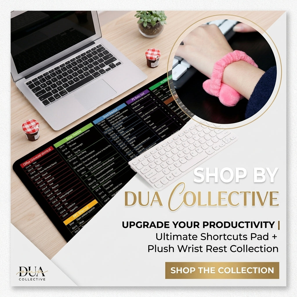 Ultimate Productivity Desk Mat: Built-In Keyboard Shortcuts & Plush Wrist Support