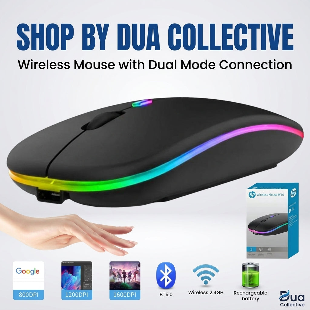 Silent Glow Dual-Mode Wireless Mouse: Bluetooth 5.1 & 2.4G Rechargeable
